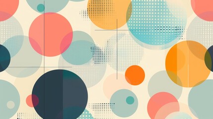 a geometric pattern with circles and squares, pastel colors