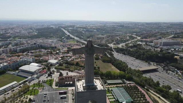 Ponte 25 de Avril Bridge, Christ the King statue, Alameda, Tagus River, Lisbon, Portugal