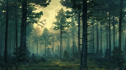 Fototapeta premium Pine Capture the stately beauty of a pine forest, with tall trees and soft needles underfoot.