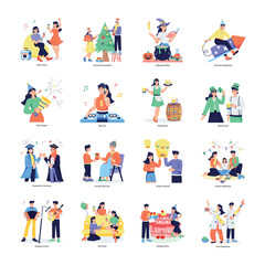 Fototapeta premium Handy Pack of 16 Party and Celebrations Flat Illustrations