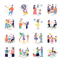 Fototapeta premium Set of Party and Festive Celebrations Flat Illustrations