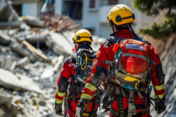 Fototapeta premium Earthquake rescue team