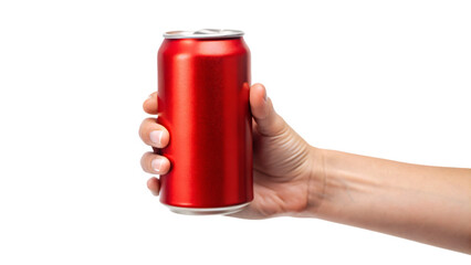 Obraz premium A hand grasping a cylindrical beverage container, a cola can