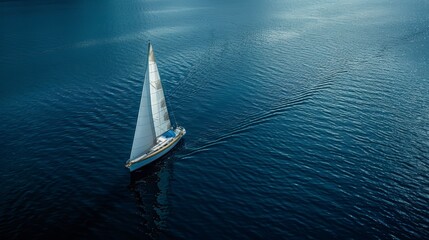 Sailboat on Tranquil Blue Sea in the Morning Light