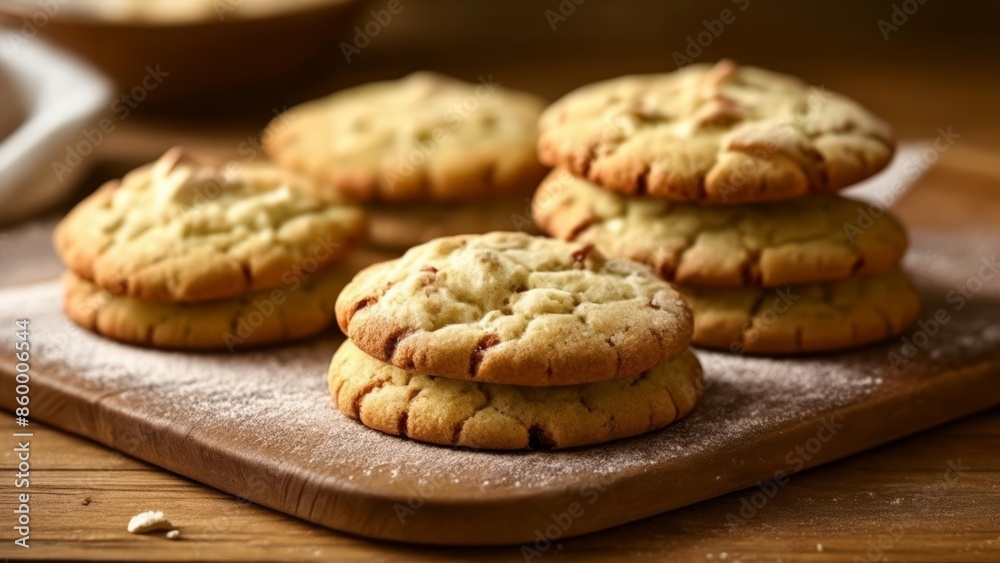 Sticker  Deliciously baked cookies on a wooden board