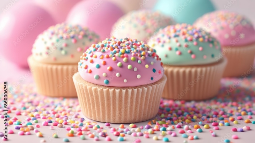 Sticker  Sweet Celebration  Cupcakes with a Rainbow of Sprinkles