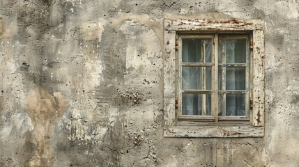 Antique window on aged wall