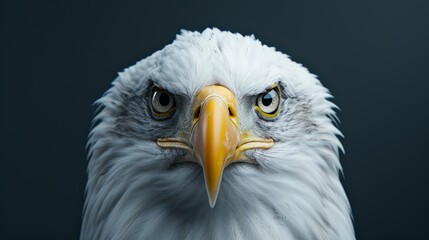 Obraz premium From above, the Bald eagle's piercing gaze stands out, highlighting its regal and commanding presence, with the backdrop of mountainous wilderness enhancing its natural majesty