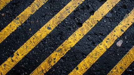 Yellow striped diagonal black pavement with space for text