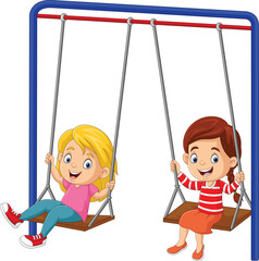 Illustration of cartoon two girls swinging