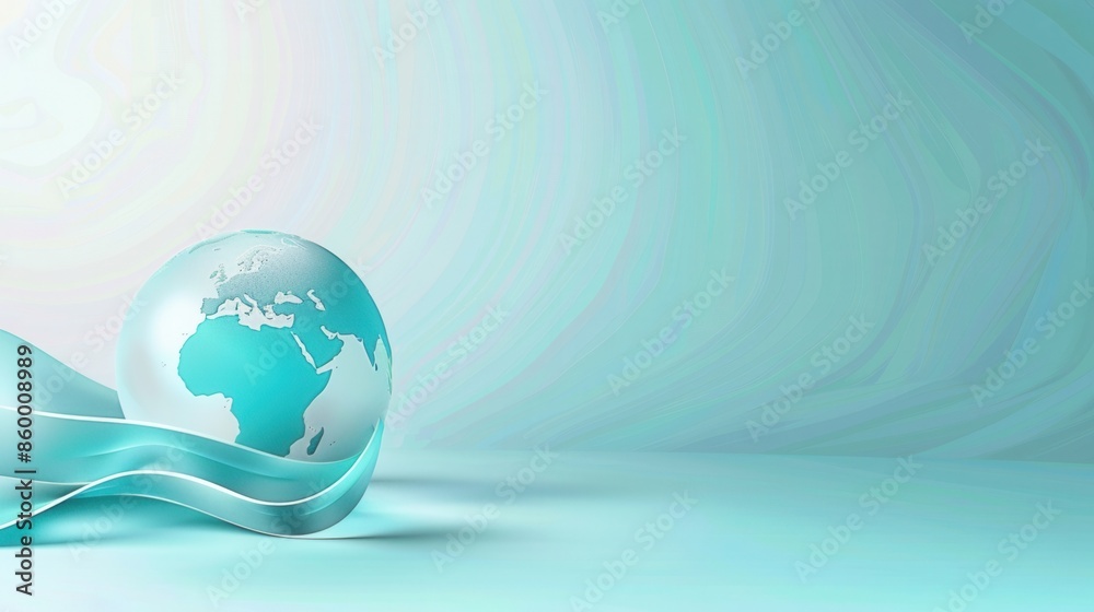 Poster a clean and simple image of a globe with continents against a light blue background, ideal for trave