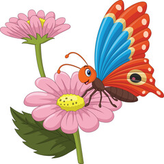 Cartoon butterfly on a pink flower © tigatelu