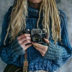 Trendy Woman with Dreadlocks Capturing Moments