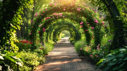 Enchanting Pathway Through Floral Garden Arches in Daylight