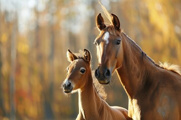 Fototapeta premium arabian mare with her foal