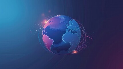 A digital illustration of a globe with continents, featuring clean lines and a blue and purple gradient background. Generative AI