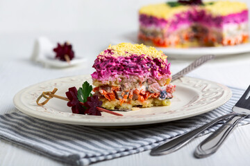 Russian herring salad under a fur coat