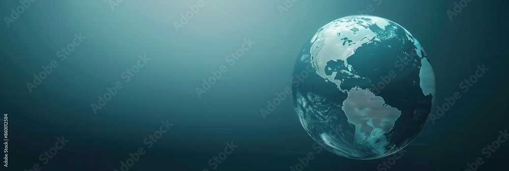Poster a minimalistic illustration of a globe featuring continents on a teal background. perfect for travel