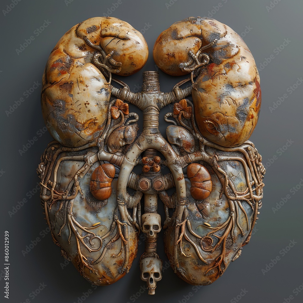 Fototapete using cg 3d rendering, detailed and anatomically accurate representation of the urinary system in a 