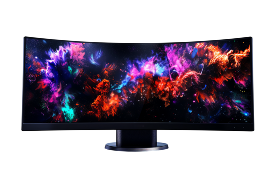 Mdern curved large big LCD LED Tv monitor Amoled display bright colorful display isolated on a transparent background product photography - Powered by Adobe