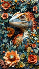 Obraz premium n aerial view of Paleozoology using traditional oil medium, blending realistic portrayal of ancient habitats with a touch of fantastical elements, creating a mesmerizing and awe-inspiring