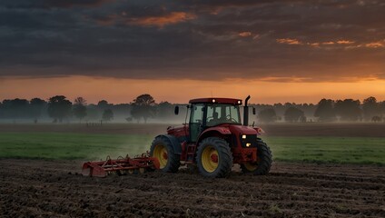 Obraz premium A poem inspired by the rhythmic hum of a tractor plowing a field at dawn ai_generated