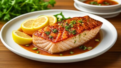  Deliciously grilled salmon with lemon and herbs ready to be savored