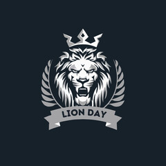 Black and White Illustrative Lion Day Flyer