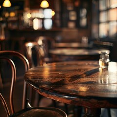 Obraz premium Cozy Restaurant Ambience with Soft Lighting and Wood