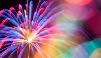Obraz premium 花火 カラフル 長時間露光 祝祭 夜景 輝き 煌めき 光線 黒背景 鮮やか お祝い 光の軌跡 輝く 輝き 照明 クリエイティブ デザイン アート 視覚効果 祝賀