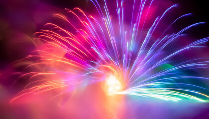 Fototapeta premium 花火 カラフル 長時間露光 祝祭 夜景 輝き 煌めき 光線 黒背景 鮮やか お祝い 光の軌跡 輝く 輝き 照明 クリエイティブ デザイン アート 視覚効果 祝賀