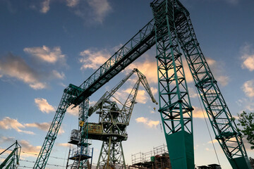 Fototapeta premium High cranes in the Gdańsk Stocznia, old shipyard 