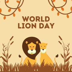 Orange Savanna Cute Lion Couple World Lion Day 