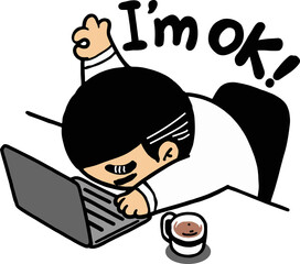 Male boss with his head on his desk, stressed and tired.