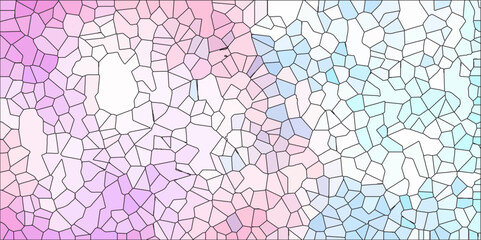 Multicolor Broken Stained Glass Background with White lines. Voronoi diagram background. Seamless pattern shapes vector Vintage Illustration background. Geometric Retro tiles pattern.	
