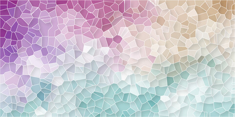 Multicolor Broken Stained Glass Background with White lines. Voronoi diagram background. Seamless pattern shapes vector Vintage Illustration background. Geometric Retro tiles pattern.	
