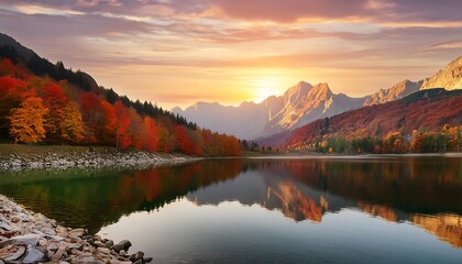 Fototapeta premium A breathtaking sunset over rolling fields, with tall grasses and wildflowers in autumn