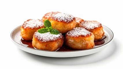  Deliciously baked pastries dusted with powdered sugar and garnished with a fresh mint leaf