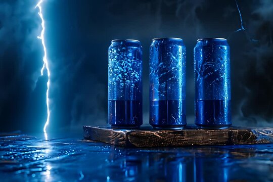 Three Cans With Lightning and Thunderstorm Background