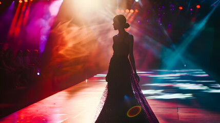 Fashion Show catwalk runway event model walking the show finale : Generative AI