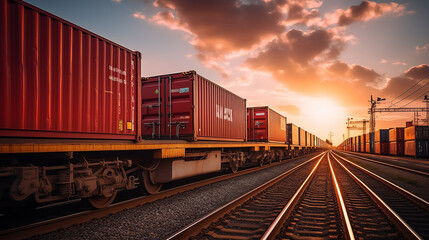 Photos of Container train on railway, Transportation and logistic.