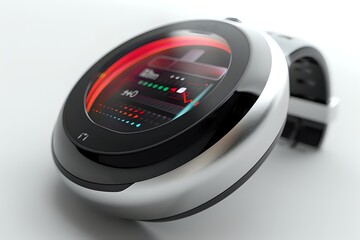 Futuristic digital watch with a bright red and green display.