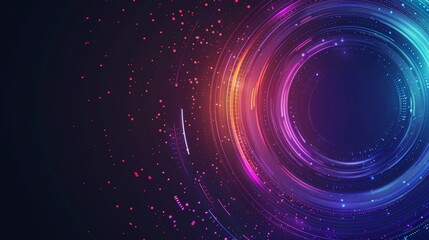 technology mostly red space with colourful graphics around the edge, blue and purple hues