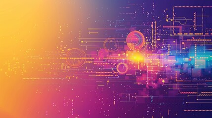Fototapeta premium technology mostly yellow space with colourful graphics around the edge, blue and purple hues