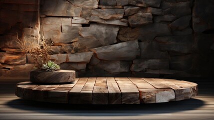 3d rock podium product stand or display with rock background and cinematic light