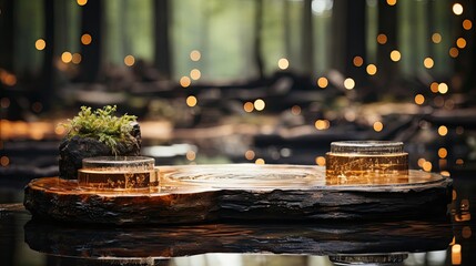 amazing podium product stand or display with blur background and cinematic light