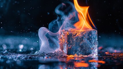 Blazing icy cube, fiery core within, geometric enigma
