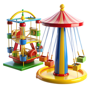 colorful toy ferris wheel and carousel clip art preview