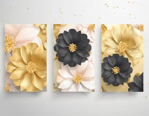 Set of three banners with gold and silver abstract background. Vector illustration.
