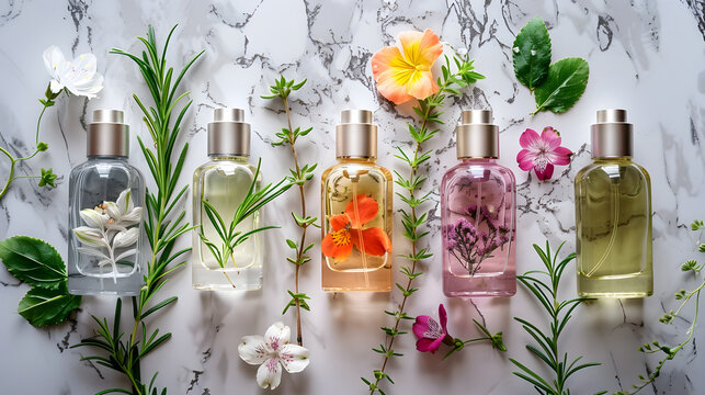 Elegant perfume bottles showcasing enchanting floral top notes for a luxury fragrance experience